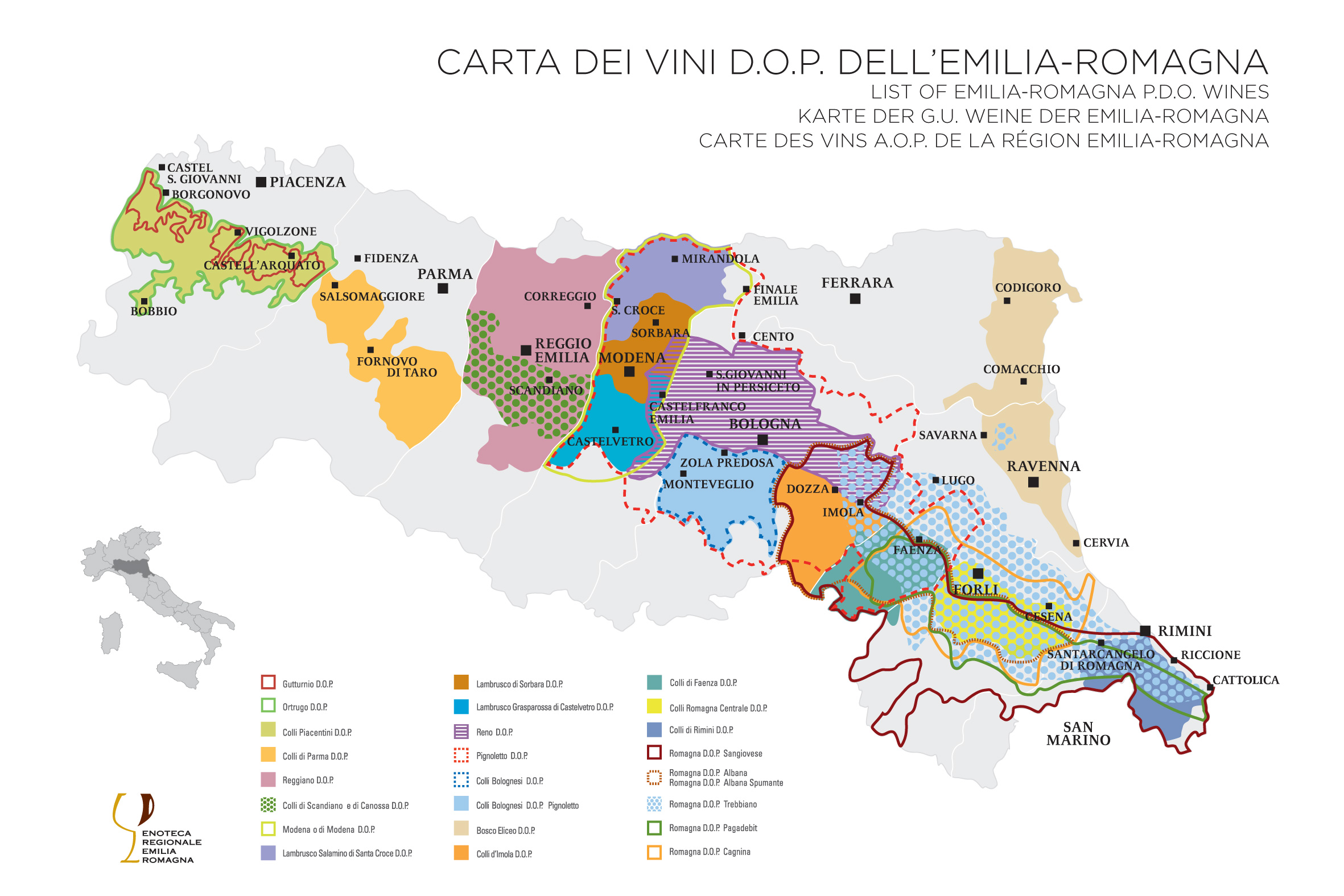 Mappa dei vini DOP dell'Emilia Romagna - Botrytis Enoteca Ferrara