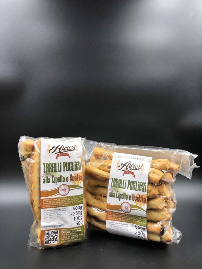 Taralli Pugliesi alla Cipolla e Uvetta 500 gr - Panificio Alfieri